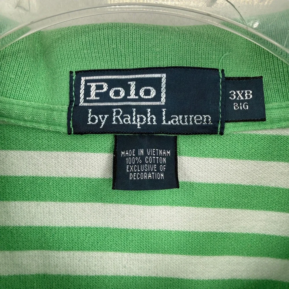 Polo Ralph Lauren Shirt Mens 3XB Green White Striped Short Sleeve Pique Cotton